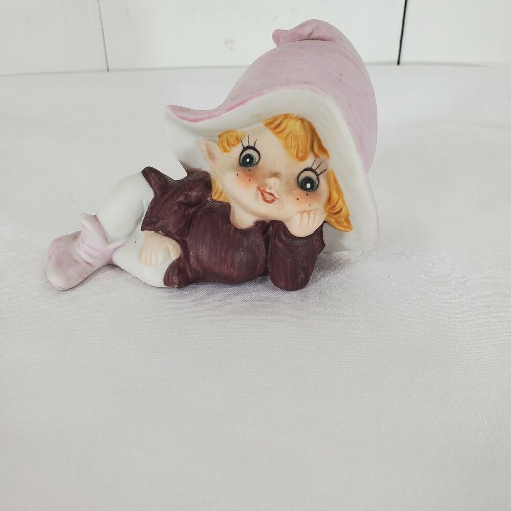 Homco Elf Pixie Shelf Sitter purple #5213 vintage 1990s big eyes - Picture 4 of 10